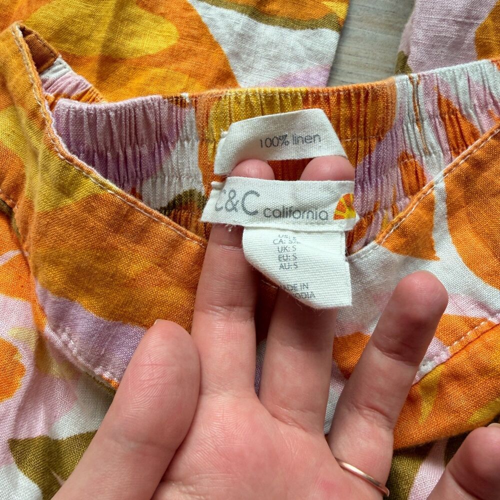 C&C California Pant Wide Leg 100% Linen Tropical Print Small Summer Flowy Boho - Picture 5 of 11